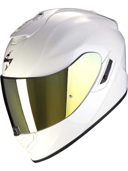 Scorpion EXO-1400 Air Solid Full Face Helmet with Sun Visor ECE 22.05 Solid Pearl White 14-100-70