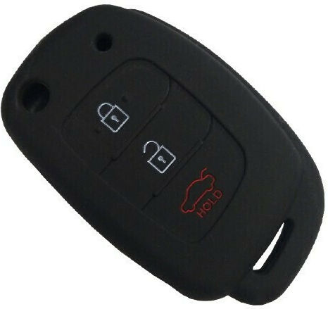 Silicone Car Key Cover Case with 3 Buttons for Hyundai Black
