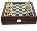 Manopoulos Βυζάντιο Κασετίνα Χειροποίητο Σκάκι Μεταλλικό Μπλε με Πιόνια 20x20cm