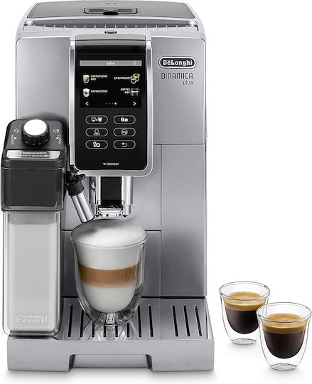 De'Longhi Dinamica Plus Automatische Espressomaschine 1450W Druck 19bar für Cappuccino mit Mahlwerk Silber