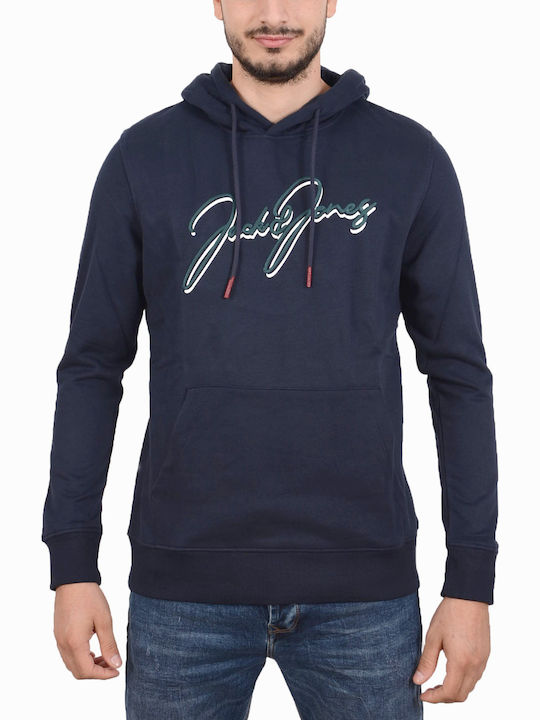 Jack & Jones Men's Sweatshirt with Hood and Pockets Navy Blue