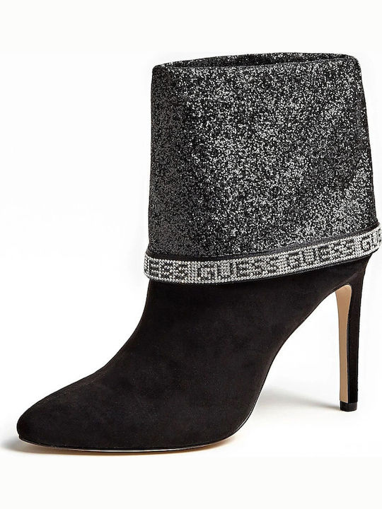 Teegana Suede Γυναικεία Μποτάκια με Ψηλό Τακούνι Μαύρα