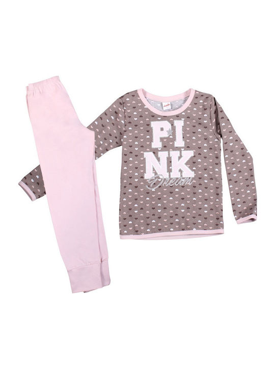 Minerva Παιδική Πιτζάμα Χειμωνιάτικη Καφέ PINK DREAM