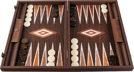 Manopoulos Natural Burl with Pearl Elements Handgefertigt Backgammon Holz mit Spielsteinen 48x48cm