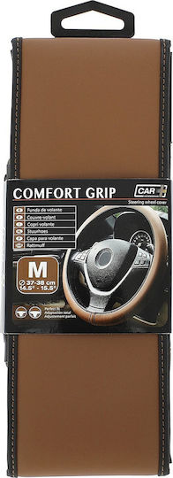 Car+ Car Steering Wheel Cover Comfort Grip with Diameter 37-38cm made of Leatherette Brown
