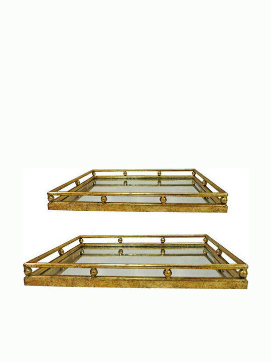 Art et Lumiere Metallic Rectangular Decorative Tray Metal Tray with mirror S/2 42x33x8 - 48x37x8cm with Mirror 2pcs