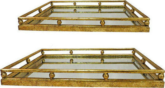 Art et Lumiere Tăvi Metalice cu Oglindă S/2 42x33x8 - 48x37x8cm Metalice