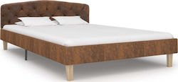 Κρεβάτι Ημίδιπλο Επενδυμένο με Ύφασμα Καφέ με Τάβλες για Στρώμα 120x200cm