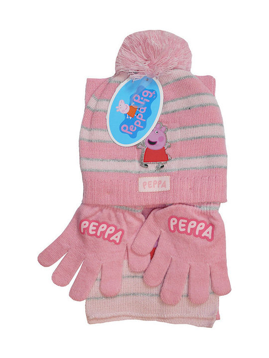 Stamion Set Căciulă Copil cu Eșarfă & Mănuși Tricotat Roz
