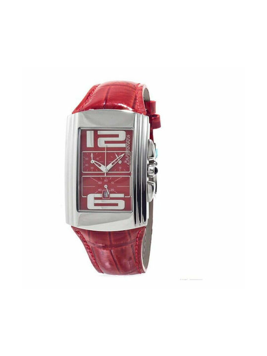 Chronotech Uhr Batterie mit Rot Lederarmband CT7018M-05