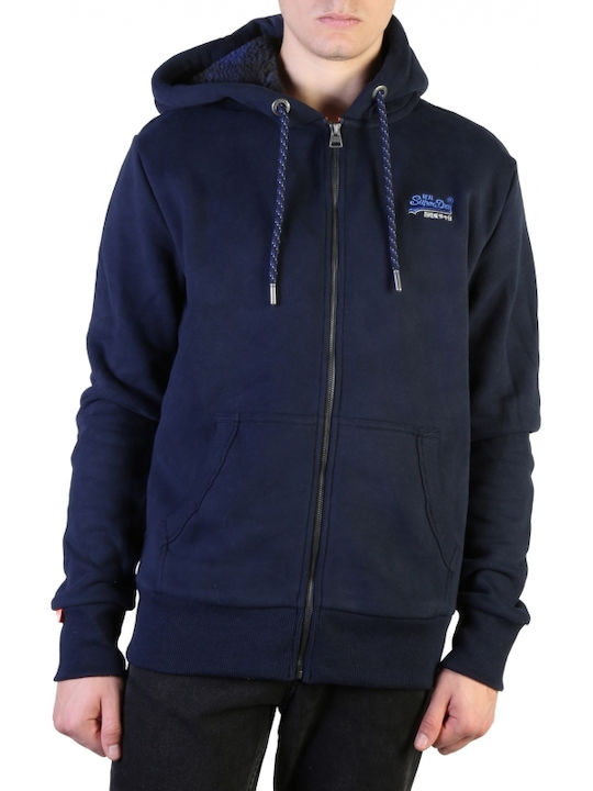 Superdry OI Winter Cali Jachetă cu fermoar pentru bărbați cu glugă Albastru marin