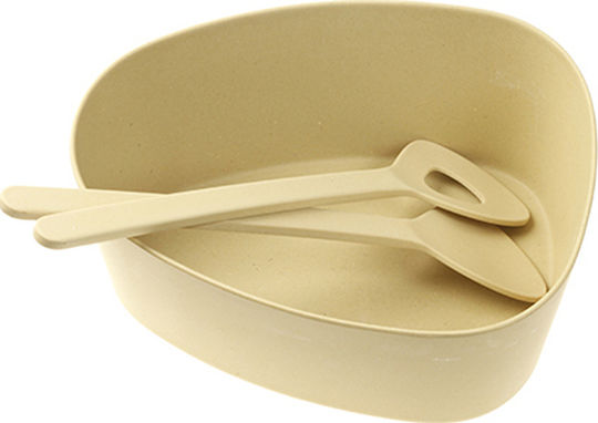 Nava Salad bowl from Bamboo Fibers Wooden Salad Bowl with Salad Spoons Beige 25x19x9.5cm 3pcs
