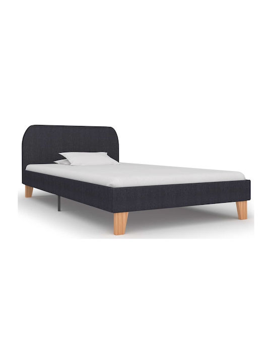 Κρεβάτι Μονό Επενδυμένο με Ύφασμα Γκρι με Τάβλες για Στρώμα 90x200cm