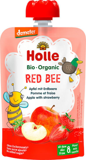 Holle Fruit-Vegetable Puree Fruit cream with Flavor Apple-Strawberry No Added Sugar 100gr for 8+ Months