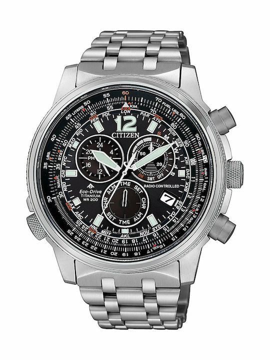 Citizen Promaster Sky Ανδρικό Ρολόι 43mm Χρονογράφος Eco - Drive με Ασημί Μεταλλικό Μπρασελέ