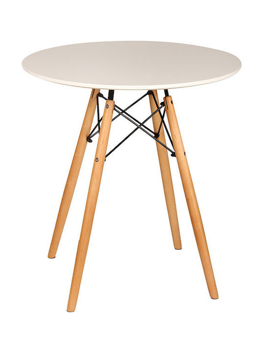 Round Table Kitchen Wooden White 70x70x75cm