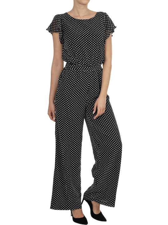 Women's Short-sleeved One-piece Suit Black Dots