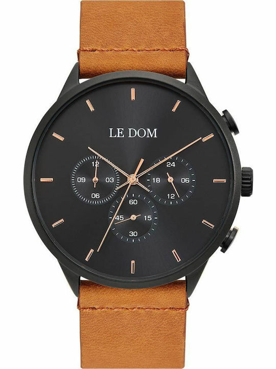 Le Dom Principal Men's Watch 44mm Chronograph Battery with Brown Leather Strap