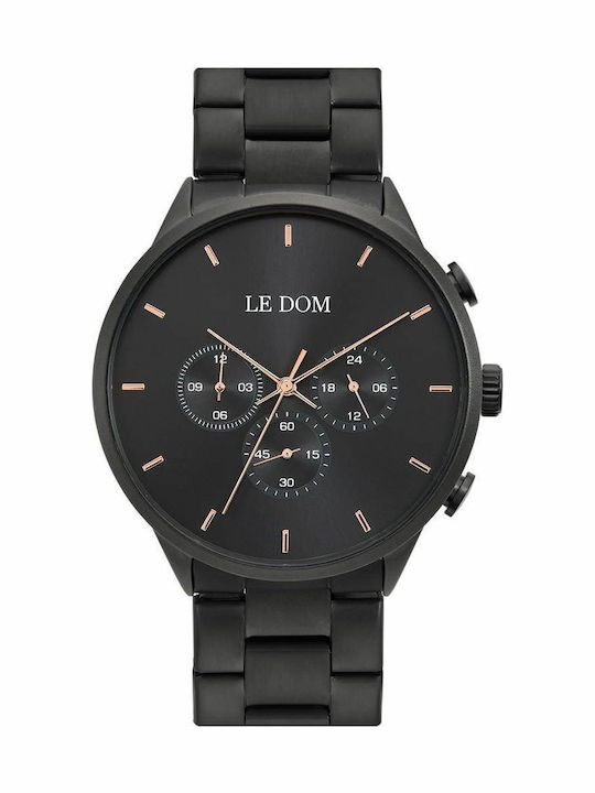 Le Dom Principal Men's Watch 44mm Chronograph Battery with Black Metal Bracelet