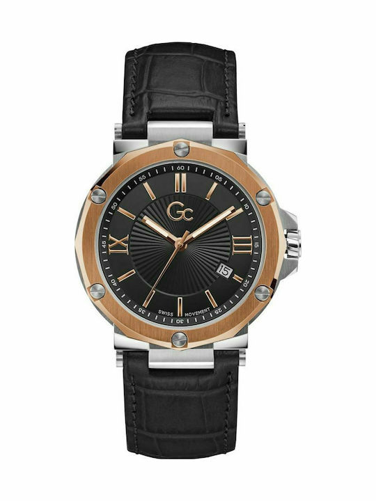 GC Watches Collection Ανδρικό Ρολόι 44mm Μπαταρίας με Μαύρο Δερμάτινο Λουράκι