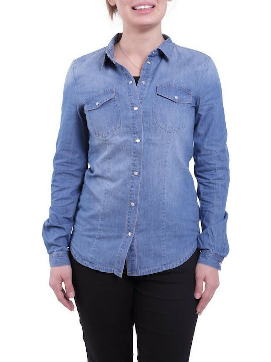 Only Women's Denim Long Sleeve Shirt Blue