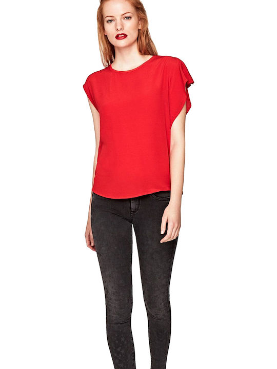 Pepe Jeans Kaipara Women's Summer Blouse Short Sleeve Red