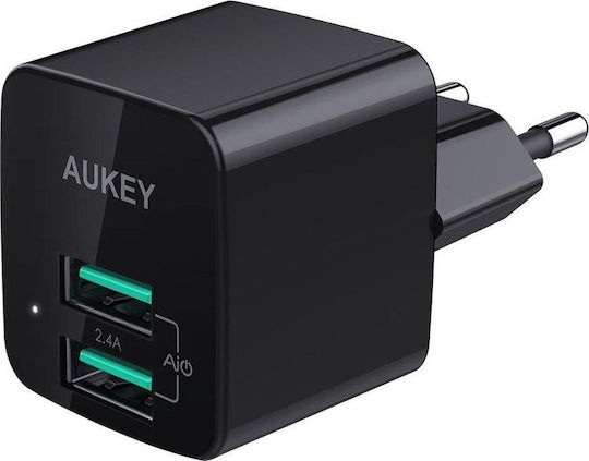 Aukey Φορτιστής Χωρίς Καλώδιο με 2 Θύρες USB-A 12W Μαύρος (PA-U32)