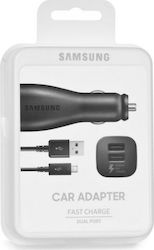Samsung Fast Charging Car Phone Charger Black, 2A Total Output with 2x USB Ports and Type-C Cable