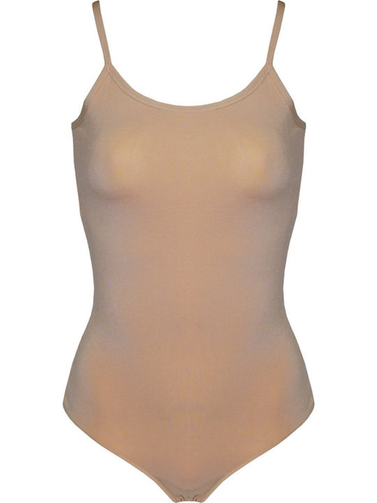 Helios Lingerie Spaghetti Strap String Bodysuit Beige