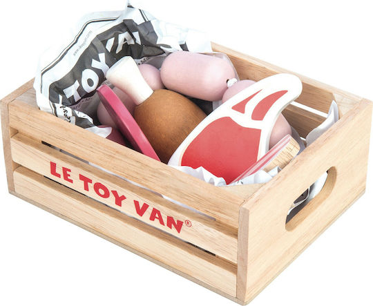 Le Toy Van Cooking Toy / Kitchen Utensils Crate With Meats made of Wood for 3+ Years Old 5pcs