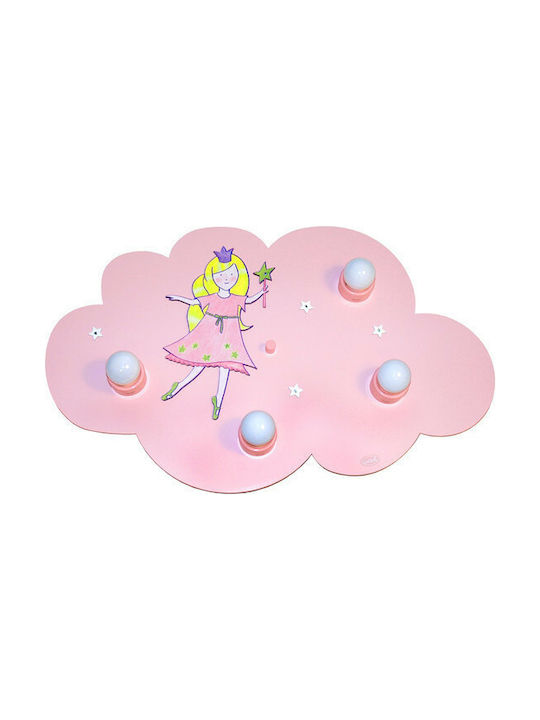 Waldi-Leuchten Πριγκίπισσα Multi Bulbs Kids Lighting Ceiling Light Wooden 40W In Pink Colour 41cm