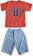 Trax Kids Set with Shorts Summer 2pcs Orange Σετ Βερμούδα με Μπλουζάκι "Touchdown"