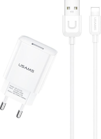 Usams Ladegerät mit USB-A Anschluss und Kabel Blitzschlag Weißs (T21)