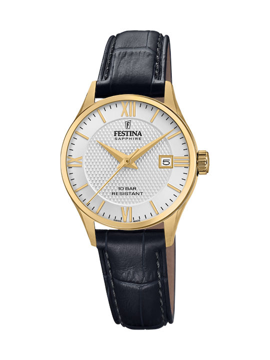 Festina Retro Damen Uhr mit Schwarz Lederarmband