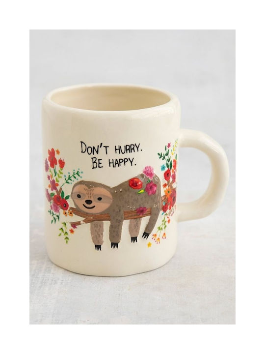 Natural Life Sloth Don't Hurry Be Happy Ceramic Cup White