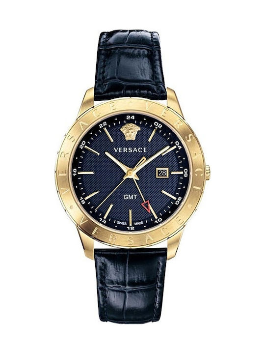 Versace Univers Watch Battery with Black Leather Strap