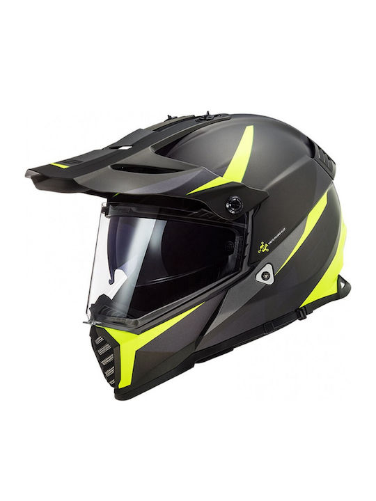 LS2 Pioneer Evo MX436 Router On-Off Helmet with Sun Visor ECE 22.05 1350gr Matt Black H-V Yellow MX436PERMBHV