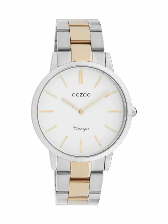 Oozoo Vintage Γυναικείο Ρολόι 38mm Μπαταρίας με Ασημί Μεταλλικό Μπρασελέ