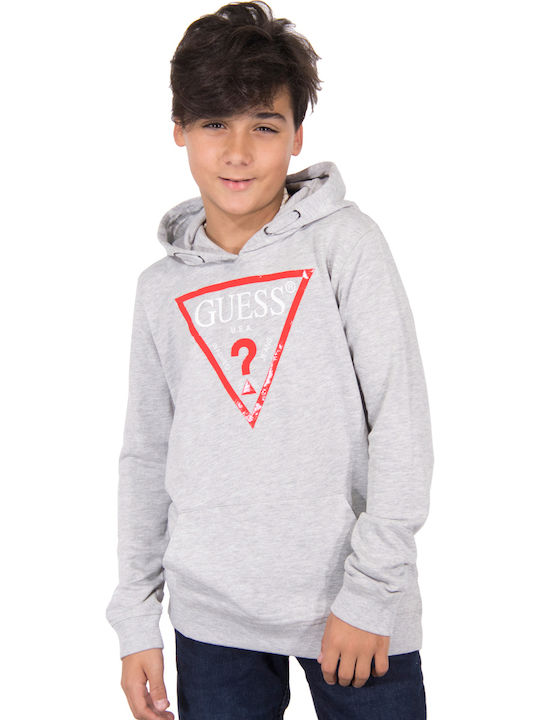 Guess Kids Fleece Sweatshirt with Hood and Pocket Gray