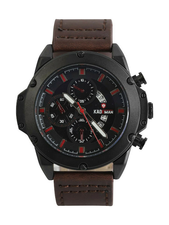 Kademan Watch Battery with Brown Leather Strap