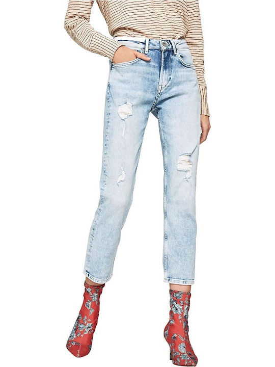 Pepe Jeans Mary Ψηλόμεσο Γυναικείο Jean Παντελόνι με Σκισίματα σε Ίσια Γραμμή