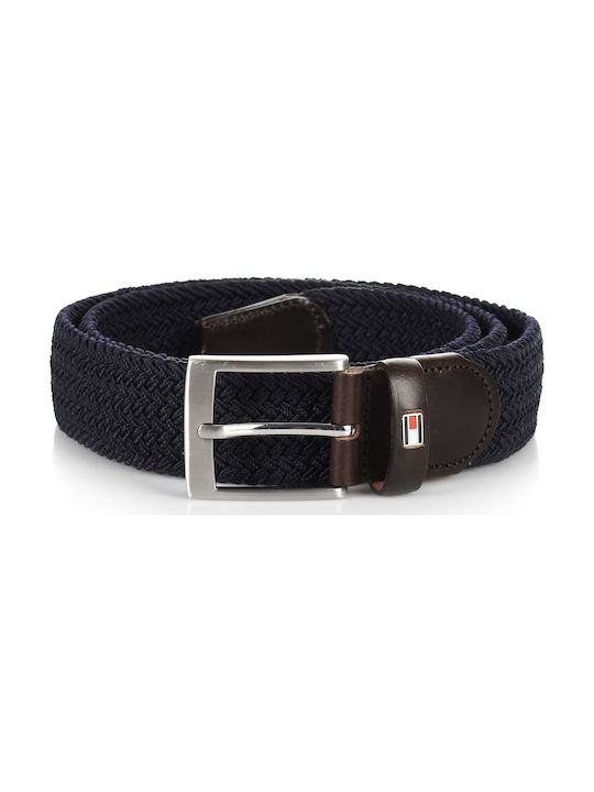 Tommy Hilfiger New Adan 3.5 Ελαστική Ανδρική Ζώνη Δερμάτινη Πλεκτή Navy Μπλε