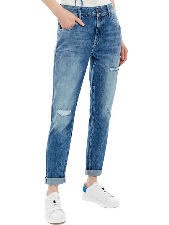 Pepe Jeans Violet Ψηλόμεσο Γυναικείο Jean Παντελόνι με Σκισίματα σε Mom Εφαρμογή