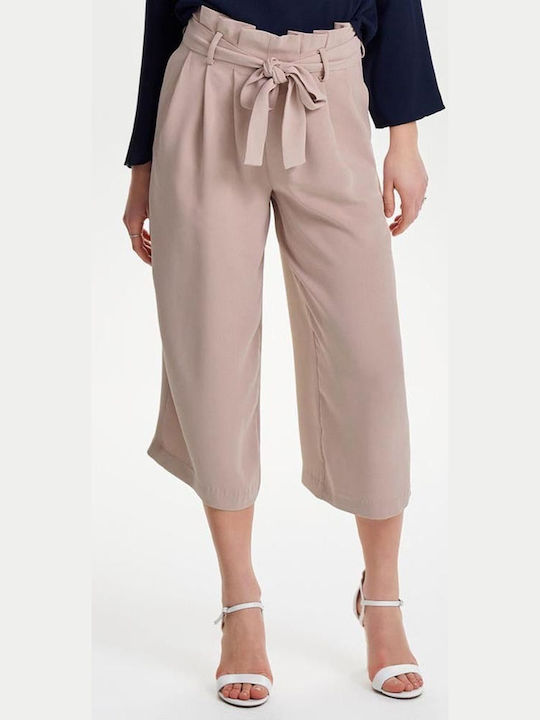 Only Women's High-waisted Fabric Capri Trousers Fawn