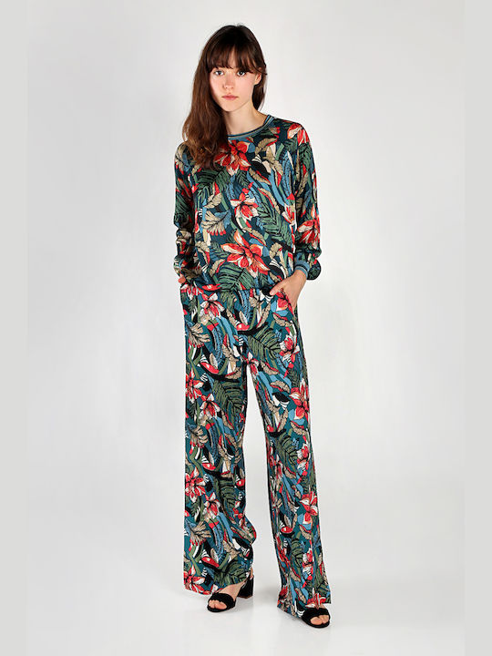 Pepe Jeans Linda Damen Hochtailliert Stoff Palazzo-Hose mit Gummizug Blumen Marineblau