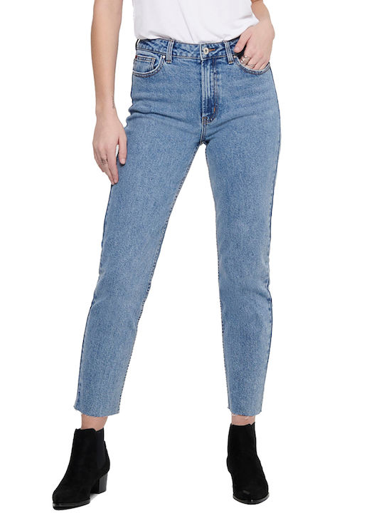 Hoch tailliert Damenjeans in Gerader Linie Light Blue Denim