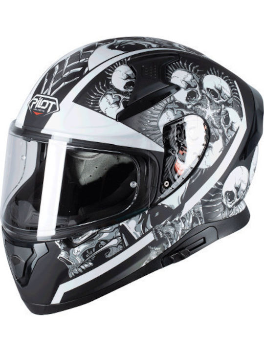 Pilot Skull Black Matt Motorcycle Helmet Full F...