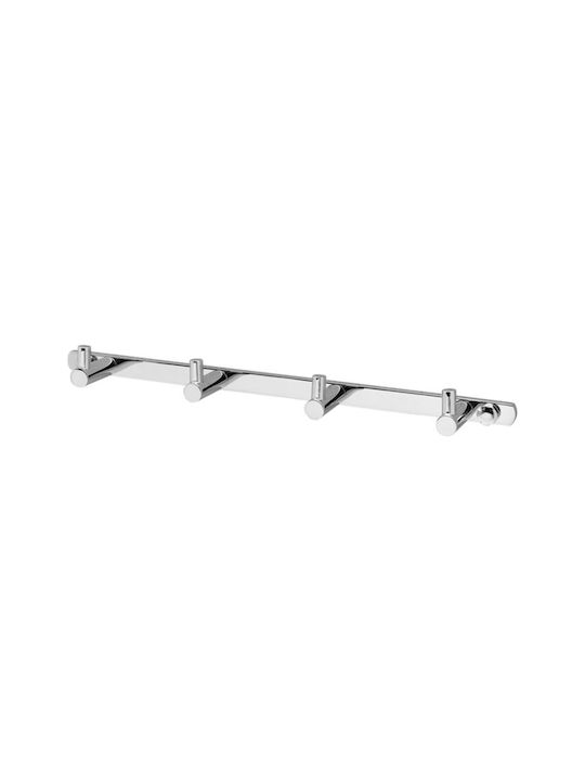 Gloria Wall-Mounted Bathroom Hook with 4 Positions Silver