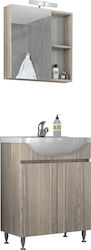 Drop Alfa 65 Bench with Washbasin & Mirror Glossy Lacquer L62xW33xH80cm Silver Gray