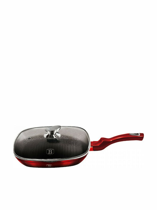 Berlinger Haus Metallic Line Grill With Lid made of Aluminum with Stone Coating Black Burgundy Collection 28cm